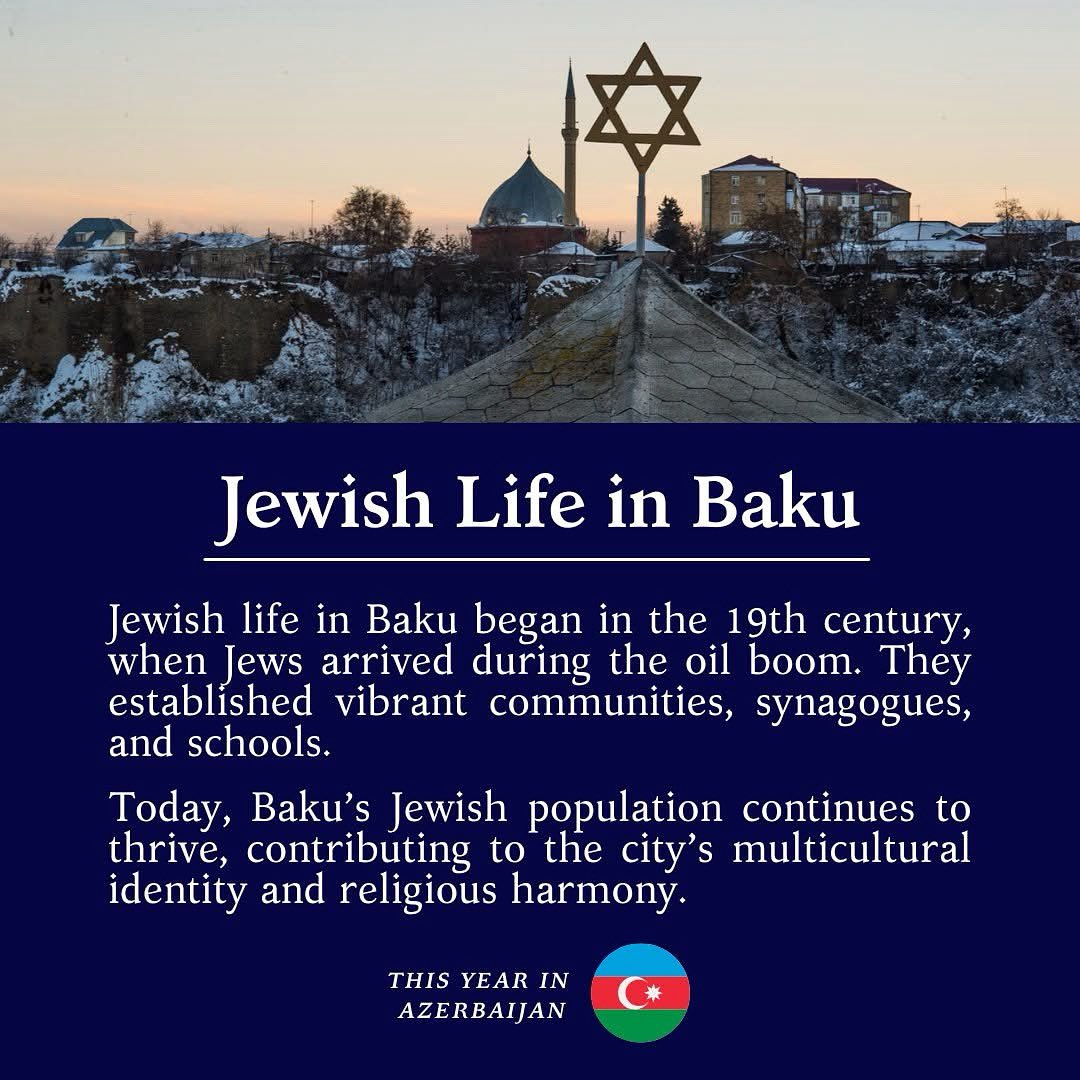 europeanrabbis's tweet image. Jewish life in Baku, Azerbaijan 🇦🇿 ✡️ grew in the 19th-century oil boom, as families built vibrant communities. But Jewish roots in the region go back 2,000+ years.
Today, Jews thrive in Baku’s diverse society — a symbol of Azerbaijan’s religious harmony and mutual respect.