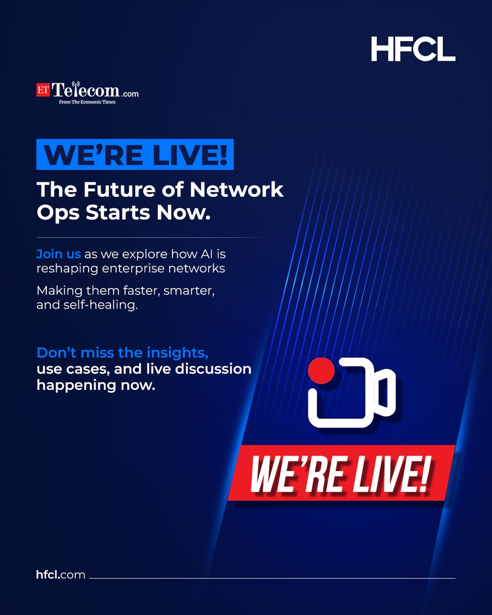 We’re live right now, diving into how AI is transforming enterprise networks from complex and reactive to intelligent and self-healing.

Don’t miss out. Join Ashutosh Datta (HFCL) and Mansi Taneja (ET Telecom) as they unpack the future of Made-in-India AI Network Ops.

⏱️ It’s