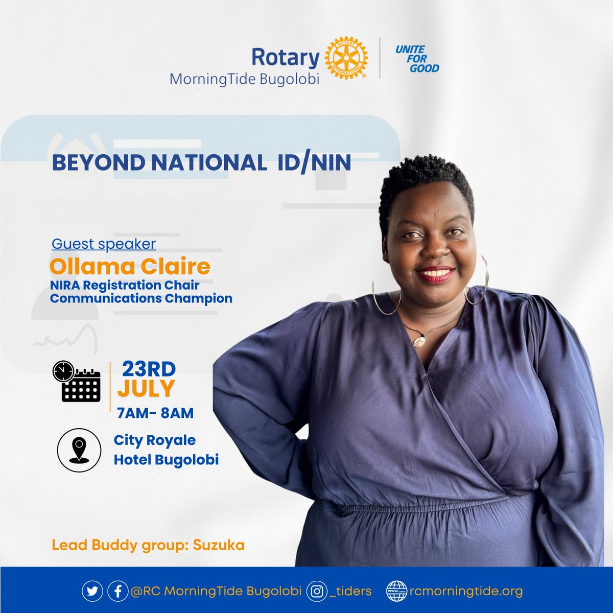 #Tiders (@rcmorningtide) on Twitter photo Powering UG's identity dawn with <a href="/ollamson/">Claire Ollama</a>, 23rd/07/'25, 7-8am, City Royale Hotel. <a href="/NIRA_Ug/">NIRA</a> <a href="/KampalaSouth/">KlaSouth Rotary Club</a> <a href="/RCKSI/">Rotary Club of Kampala Ssese Islands</a> <a href="/rckira1/">Rotary Club of Kira</a> <a href="/KampalaMetro/">Rotary Kampala Metropolitan-D9213</a> <a href="/RotaryKiwatule/">Rotary Club of Kiwatule</a> <a href="/rcmx88/">RC Muyenga</a> <a href="/amavaworld/">iamanya</a> <a href="/RCUpperKololo/">Rotary Club of Upper Kololo</a> <a href="/RCPortBell/">Rotary Club of Port Bell</a> <a href="/RCNaalyaStates/">Rotary Club Of Naalya States</a> <a href="/rcbnuganda/">Rotary Club of Bweyogerere Namboole</a> <a href="/RCKlaEast/">RotaryKlaEast</a> <a href="/rckampalanorth/">Rotary Kampala North</a> <a href="/RCKla7Hills/">Rotary Club of Kampala 7 Hills</a>
#RotaryEyamba Powering UG's identity dawn with <a href="/ollamson/">Claire Ollama</a>, 23rd/07/'25, 7-8am, City Royale Hotel. <a href="/NIRA_Ug/">NIRA</a> <a href="/KampalaSouth/">KlaSouth Rotary Club</a> <a href="/RCKSI/">Rotary Club of Kampala Ssese Islands</a> <a href="/rckira1/">Rotary Club of Kira</a> <a href="/KampalaMetro/">Rotary Kampala Metropolitan-D9213</a> <a href="/RotaryKiwatule/">Rotary Club of Kiwatule</a> <a href="/rcmx88/">RC Muyenga</a> <a href="/amavaworld/">iamanya</a> <a href="/RCUpperKololo/">Rotary Club of Upper Kololo</a> <a href="/RCPortBell/">Rotary Club of Port Bell</a> <a href="/RCNaalyaStates/">Rotary Club Of Naalya States</a> <a href="/rcbnuganda/">Rotary Club of Bweyogerere Namboole</a> <a href="/RCKlaEast/">RotaryKlaEast</a> <a href="/rckampalanorth/">Rotary Kampala North</a> <a href="/RCKla7Hills/">Rotary Club of Kampala 7 Hills</a>
#RotaryEyamba