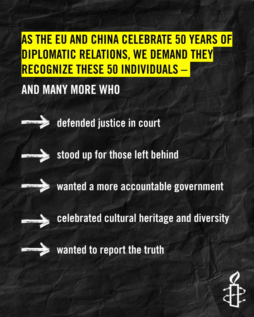 The EU must use the summit to act for justice, and to publicly
👉Condemn the Chinese government’s crimes against humanity, and the impunity that sustains them.
👉Call for immediate, unconditional releases of human rights defenders who have been detained for their work.