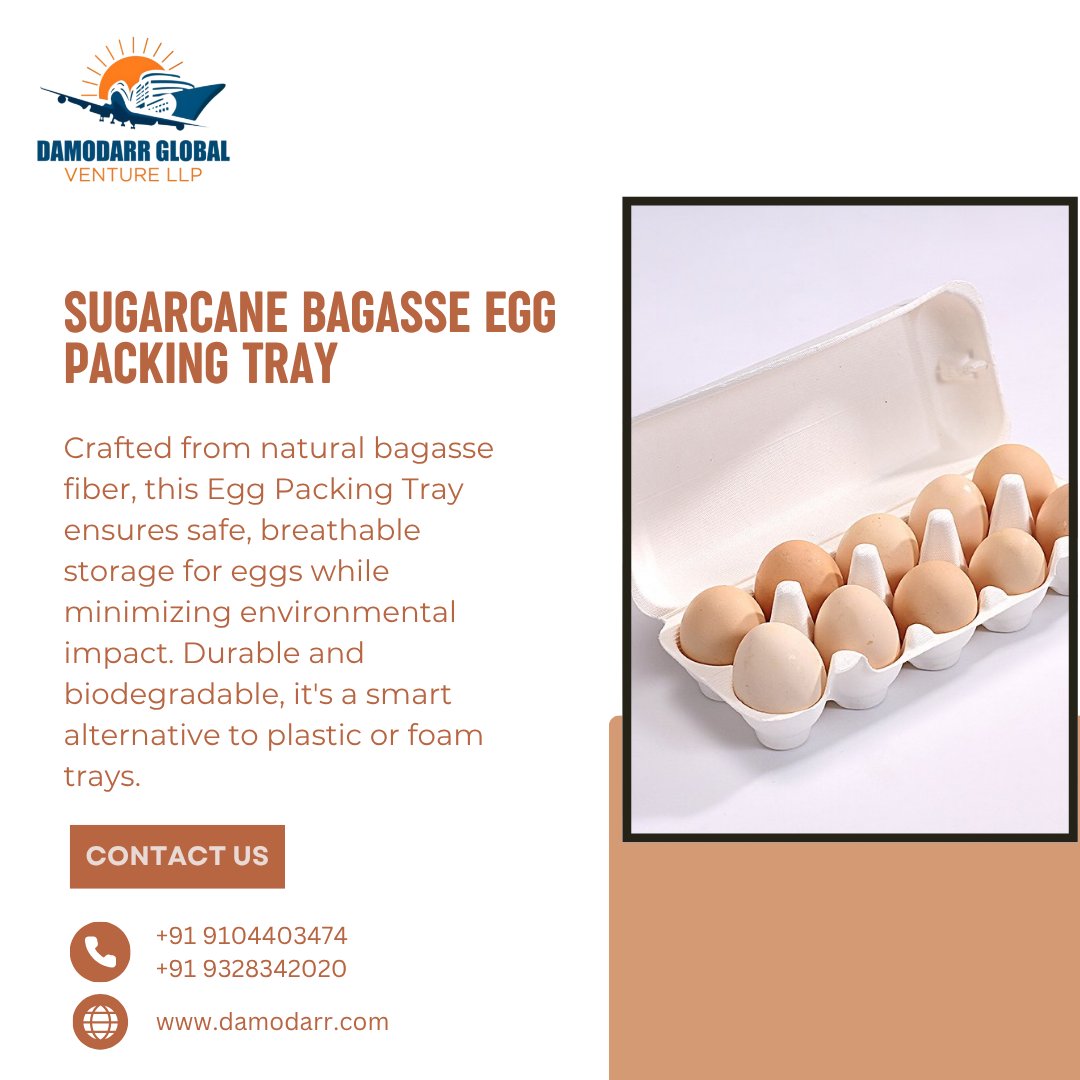 darshitp__99's tweet image. Bagasse Egg Packing Tray – Eco-Friendly Protection for Your Eggs

✔ Eco-Friendly &amp;amp; Compostable
✔ Durable &amp;amp; Shock-Absorbent Design
✔ Holds 6, 12, or 30 Eggs Securely

Let’s connect!
📞+91 9104403474
🌐damodarr.com

#bagassepackaging #EcoFriendly
