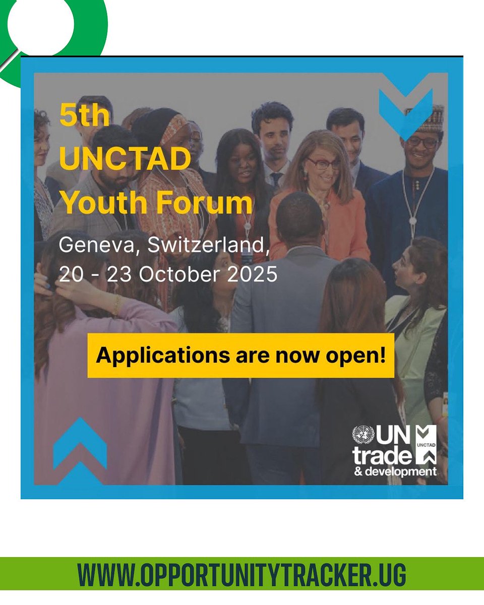 OppoTracker's tweet image. SELF FUNDED: Apply to join the 5th edition of the UNCTAD Youth Forum in Geneva, Switzerland
Apply now: opportunitytracker.ug/opportunity/se…