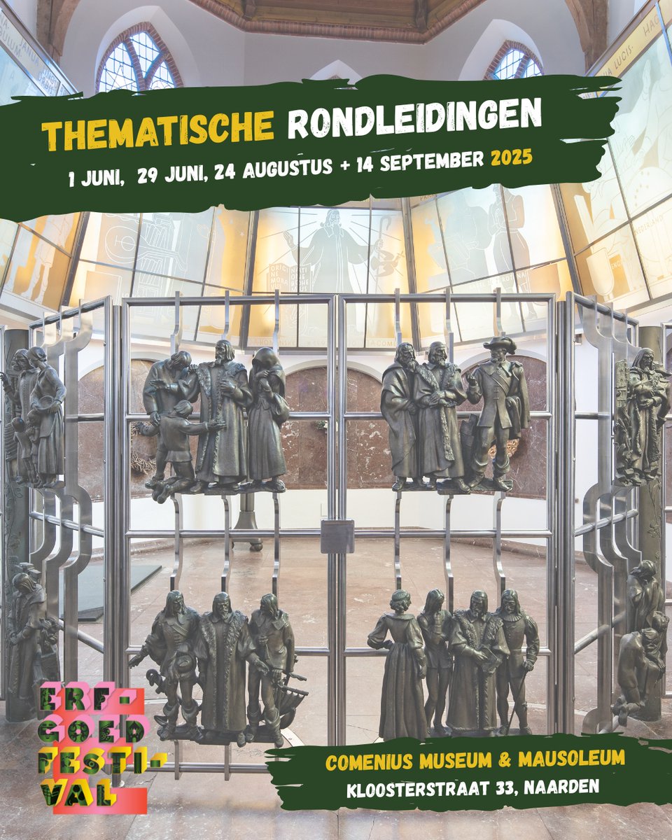 Herinnering: thematische #rondleidingen tijdens het  #erfgoedfestivalgooivecht in <a href="/Comeniusmuseum/">Comenius Museum en Mausoleum</a> over de makers van het mausoleum! Data: 24 augustus en 14 september. Laat je verrassen onze ervaren rondleiders! Meer info: zie website.#egf2025 #makersingooivecht