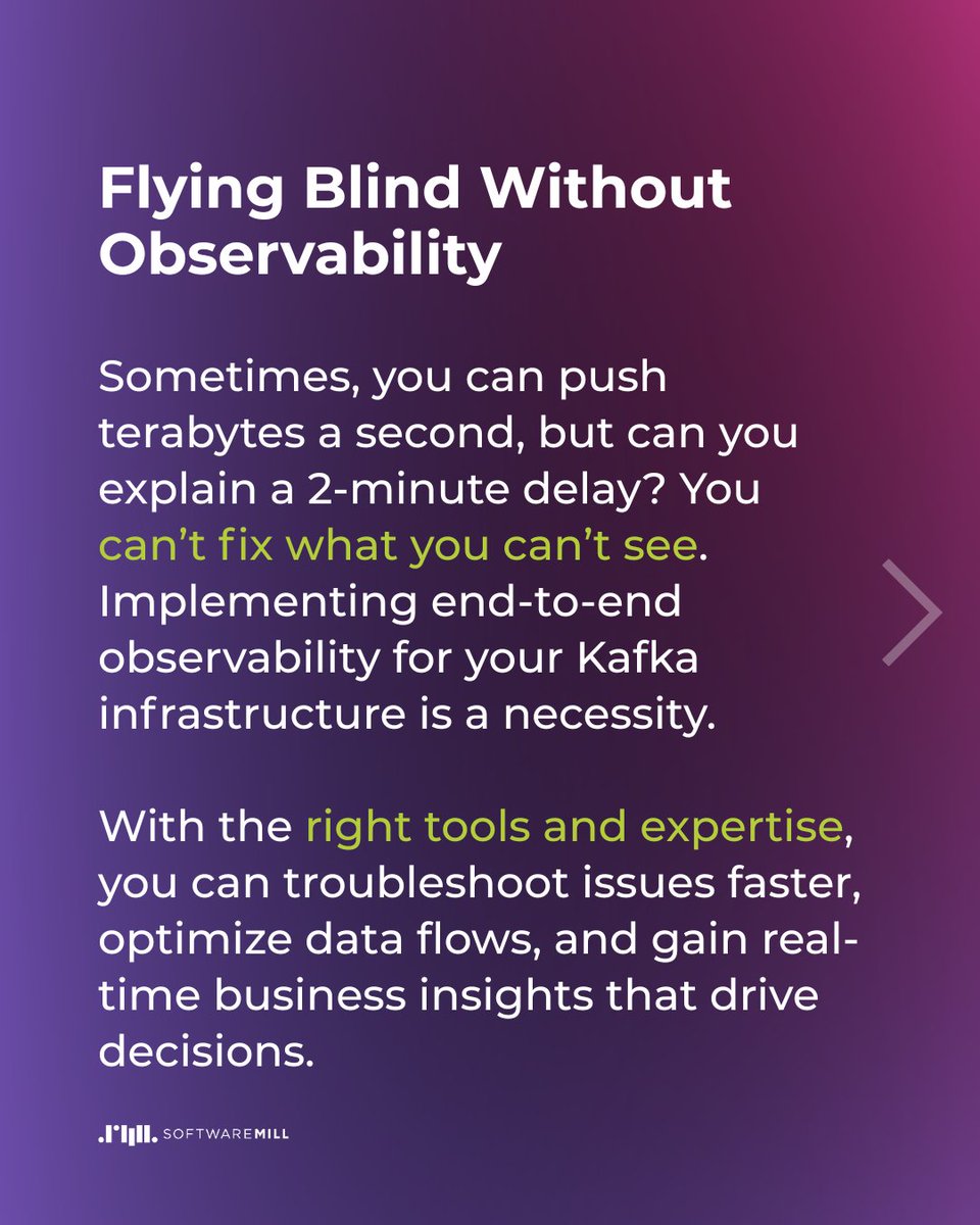 softwaremill's tweet image. Scaling real-time data is exhilarating – until it isn’t. Until the lag creeps in. Until pipelines stall silently. Until observability gaps turn minor issues into major outages. Ready to embrace the most common challenges of #Apache #Kafka?
softwaremill.com/services/apach…