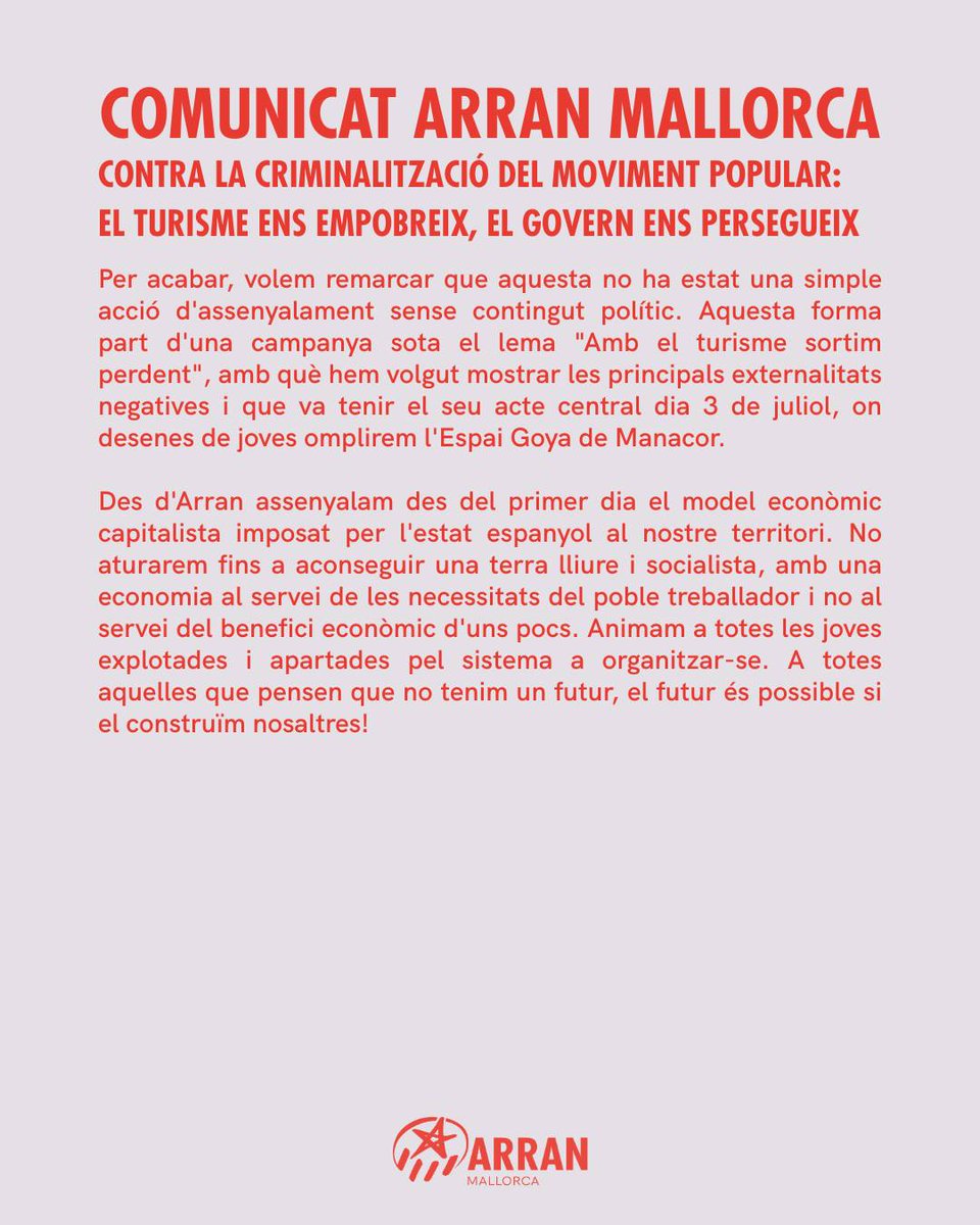 🔴 COMUNICAT SOBRE L'ACCIÓ A LA CONSELLERIA DE TURISME I ELS INTENTS DE CRIMINALITZACIÓ