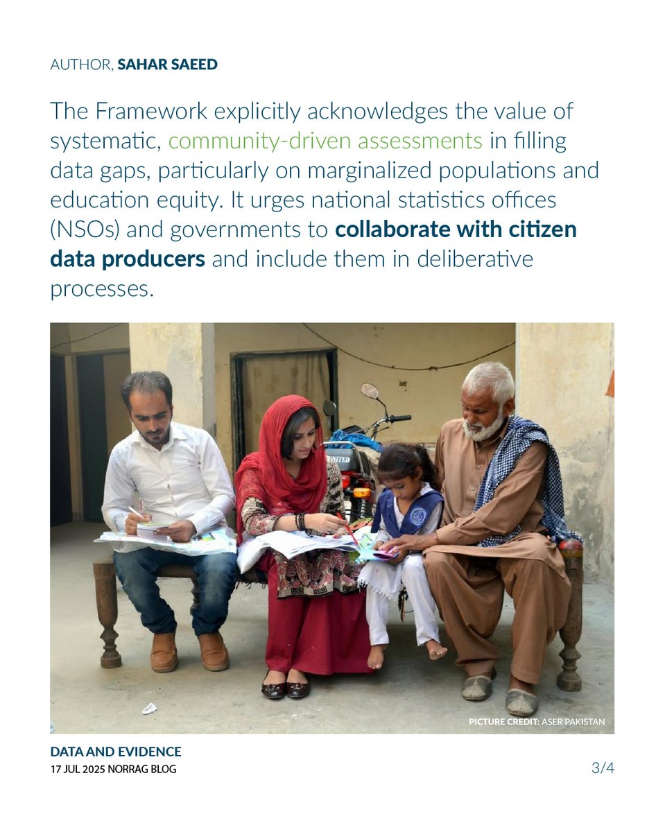 palnetworkHQ's tweet image. The UN Statistical Commission formally adopted the Copenhagen Framework on Citizen Data, elevating the legitimacy of citizen-generated evidence in global and national monitoring.
In this blog published by @norrag , Sahar Saeed the Deputy Director of Research at @itacecorg and a…