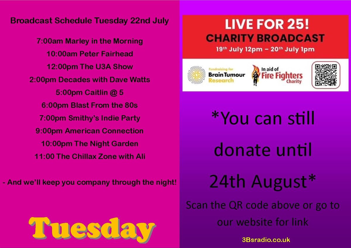 3BSRadio's tweet image. AJ managed Live for 25; two great causes Brain Tumour Research and Fire Fighters Charities
To donate scan the QR code or use
peoplesfundraising.com/fundraising/3b…
@BrackleyTownFC @bucklitfest @MKlitfest @BuckinghamTC @brackleycouncil @BicesterChamber @UniOfBuckingham @Stony_Football