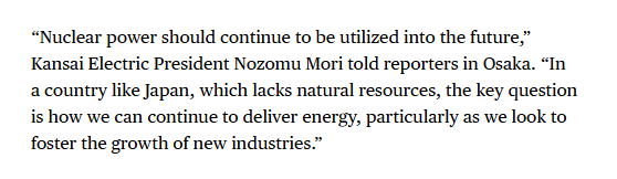 SStapczynski's tweet image. Why is Japan moving to build a new nuclear reactor?
The head of Kansai Electric answers 👇
bloomberg.com/news/articles/…