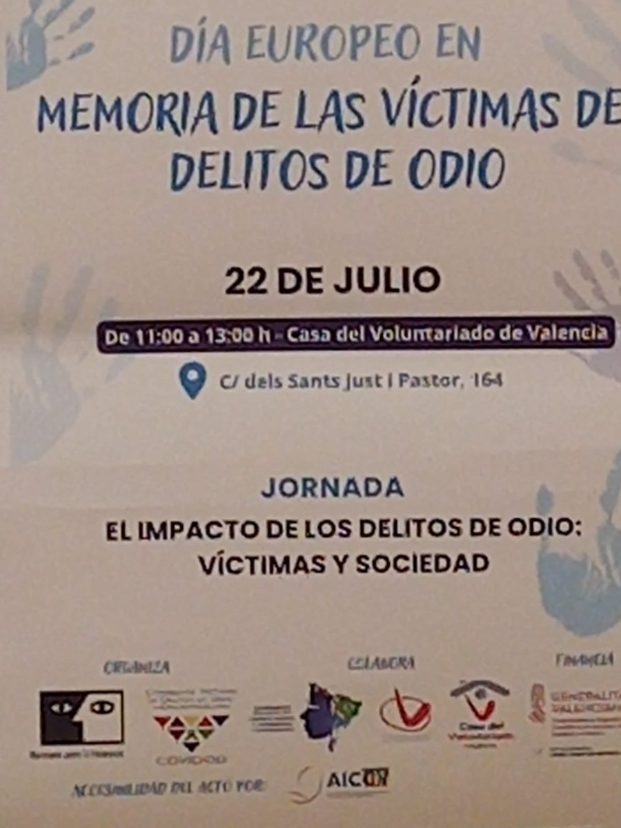 calcsicova's tweet image. 🗓Estem en la #CasaDelVoluntariat en la jornada "L'impacte dels delictes d'odi: víctimes i societat" de Movimiento contra la Intolerancia per a commemorar el Dia Europeu en Memòria de les Víctimes de Delictes d'Odi.
#Jornada #Sensibilització #StopSerofòbia #StopStigma