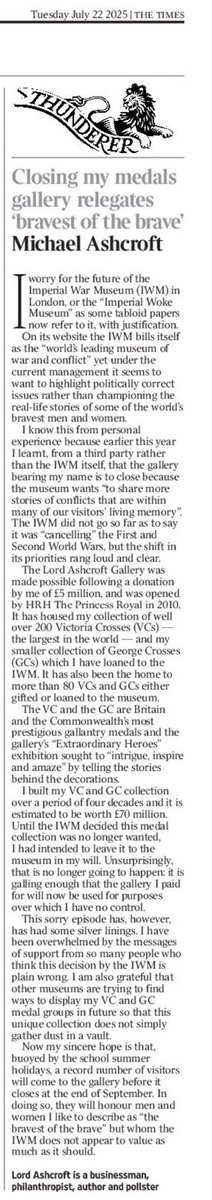LordAshcroft's tweet image. My article today for @thetimes on why I hope a record number of people will visit the Lord Ashcroft Gallery at the Imperial War Museum in London (@I_W_M) before it closes at the end of September
