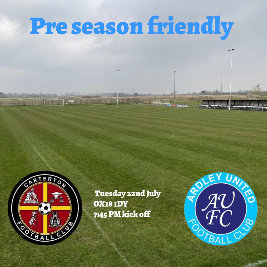 MATCH DAY ⚽️

🆚 <a href="/CartertonFC2018/">Carterton FC</a> 
⌚️ 7:45 PM
🏆 Pre season friendly
📍 OX18 1DY