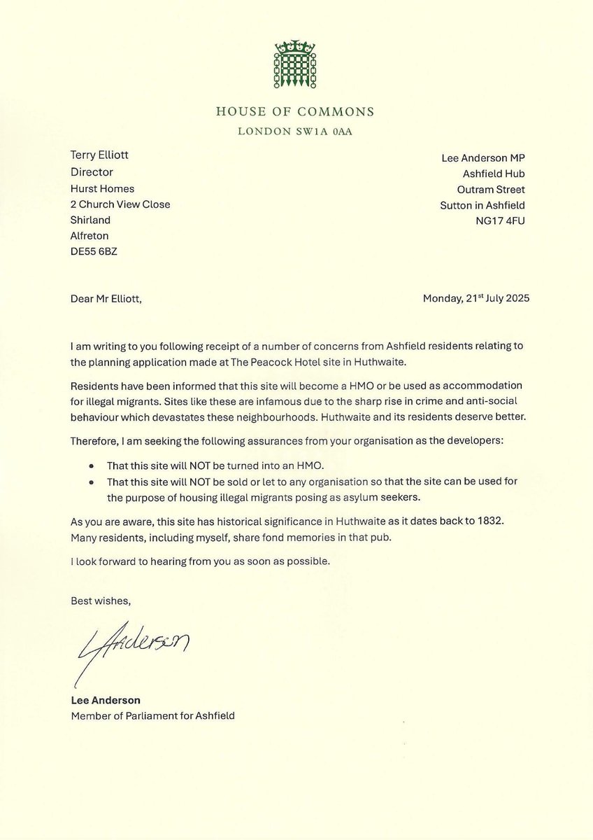 LeeAndersonMP_'s tweet image. Peacock Pub - Huthwaite.
I'm deeply concerned about this site and the fact it could be developed and then used to house illegal migrants - young undocumented males of fighting age. I do not want them in my constituency posing a threat to my constituents. I could not be clearer.…