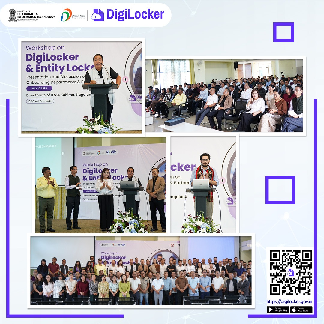 NeGD, MeitY organised an Awareness Workshop on #DigiLocker &amp; #EntityLocker for Govt. of Nagaland officials to boost digitalisation &amp; e-Governance.
Graced by Shri Sethrongkyu Sangtam (Economic Advisor, IT&amp;C) &amp; other senior dignitaries.
Date: 18 July 2025 | Venue: Kohima, Nagaland