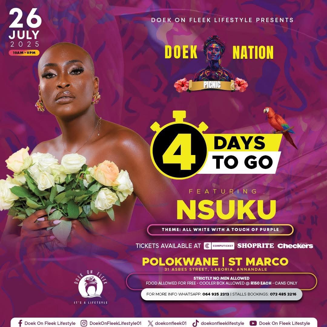 doekonfleek01's tweet image. 🔥 4 Days Until the Streets of Polokwane Feel the Heat! 💃✨
Doekwane ya gago e ready na?👇
📆: Sat 26 July 2025
📍: St Marco
👗: All white with a touch of Purple
👉Follow link to Get your tickets 🎫
shorturl.at/Il5eb
@nsukuumabunda
@MasterKGsa @Ladydu_sa
