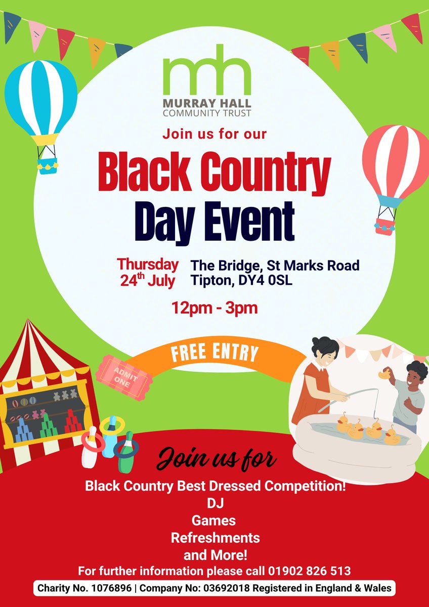 Only 2 days to go for our Black Country Day Celebration! We are excited to see you there!

📅 Thursday 24th July
⏲️ 12pm – 3pm
📍 The Bridge, St Marks Road, DY4 0SL

Join us for an afternoon of fun and community spirit as we celebrate the Black Country!

Everyone’s welcome!