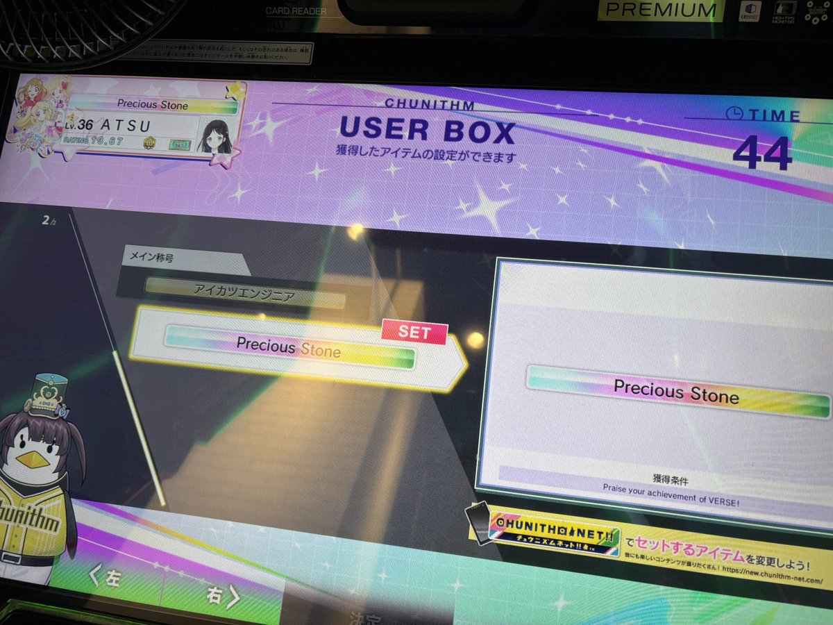 今日チュウニズムやってたら 「 Precious Stone 」という 謎の虹称号を