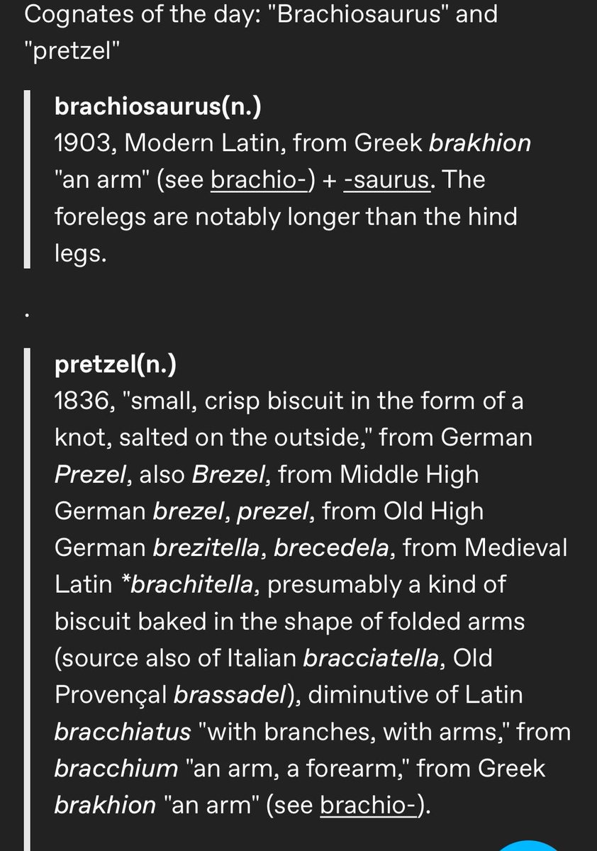 jameshawes2's tweet image. Oh joy! “Brachiosaurus” and “pretzel” are from the same root. @holland_tom