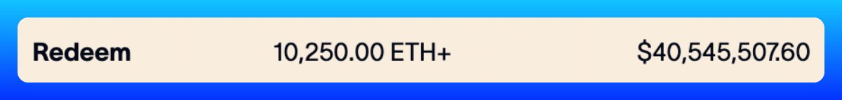 ETHPlus_'s tweet image. Someone just redeemed 10k $ETH in a single clip... the system is working!
Probably someone feeding @TheEtherMachine... looking forward to welcoming this ETH back when they use us a source of treasury yield 🫡