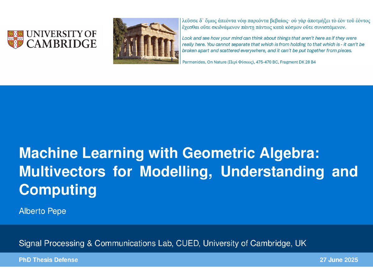 Alberto Maria Pepe (@albertomariape) on Twitter photo Bit of a late update, but I finally had my PhD viva!
It was an honour and a privilege to have my thesis read and examined by <a href="/PetarV_93/">Petar Veličković</a> and <a href="/jo_brandstetter/">Johannes Brandstetter</a>, two giants in Geometric Deep Learning.
It will soon be online after corrections :) Bit of a late update, but I finally had my PhD viva!
It was an honour and a privilege to have my thesis read and examined by <a href="/PetarV_93/">Petar Veličković</a> and <a href="/jo_brandstetter/">Johannes Brandstetter</a>, two giants in Geometric Deep Learning.
It will soon be online after corrections :)