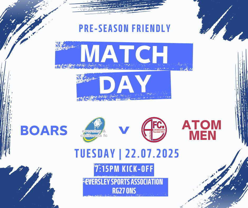 Eversley & California FC π (@eversleycalifc) on Twitter photo πππππ πππ!
We host <a href="/afcaldermaston/">AFC Aldermaston</a> in our last pre-season game before the <a href="/ComCoFL/">Combined Counties Football League</a> league season kicks off next Tuesday.
ποΈ Eversley Sports Association, RG27 0NS
β° 7:15pm (revised time)
ποΈ Free entry
π± First XI, HT & FT alerts
#UpTheBoars <a href="/fiberkshire/">Football in Berkshire</a> <a href="/NonLeagueCrowd/">Non League Crowds</a> πππππ πππ!
We host <a href="/afcaldermaston/">AFC Aldermaston</a> in our last pre-season game before the <a href="/ComCoFL/">Combined Counties Football League</a> league season kicks off next Tuesday.
ποΈ Eversley Sports Association, RG27 0NS
β° 7:15pm (revised time)
ποΈ Free entry
π± First XI, HT & FT alerts
#UpTheBoars <a href="/fiberkshire/">Football in Berkshire</a> <a href="/NonLeagueCrowd/">Non League Crowds</a>