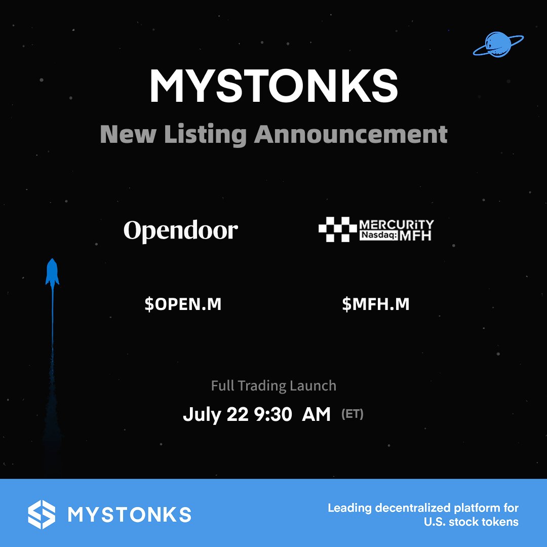 MyStonks_Org's tweet image. 🚀 New Token Listing Announcement | $OPEN.M & $MFH.M
On July 22, $OPEN.M and $MFH.M are officially live on MyStonks!
$OPEN.M (Opendoor Technologies Inc.)
Opendoor is a leading U.S. digital real estate platform, focused on software- and data-driven innovation in home buying and…