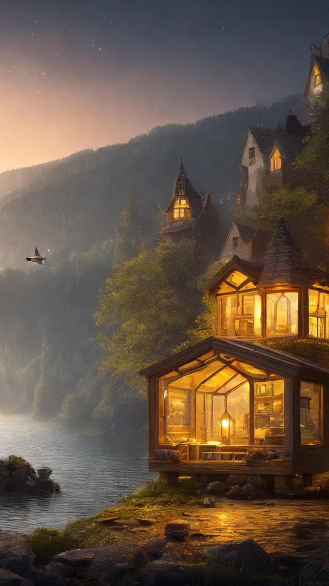 vieutopia's tweet image. Lanterns flickered warmly as the witch returned home at dusk.

#FantasyCottage #Witchcore #CozyMagic #AIArt #Dreamscape #CottagecoreVibes #MysticalEvening #DigitalEnchantment #StorybookScene #MagicalRetreat