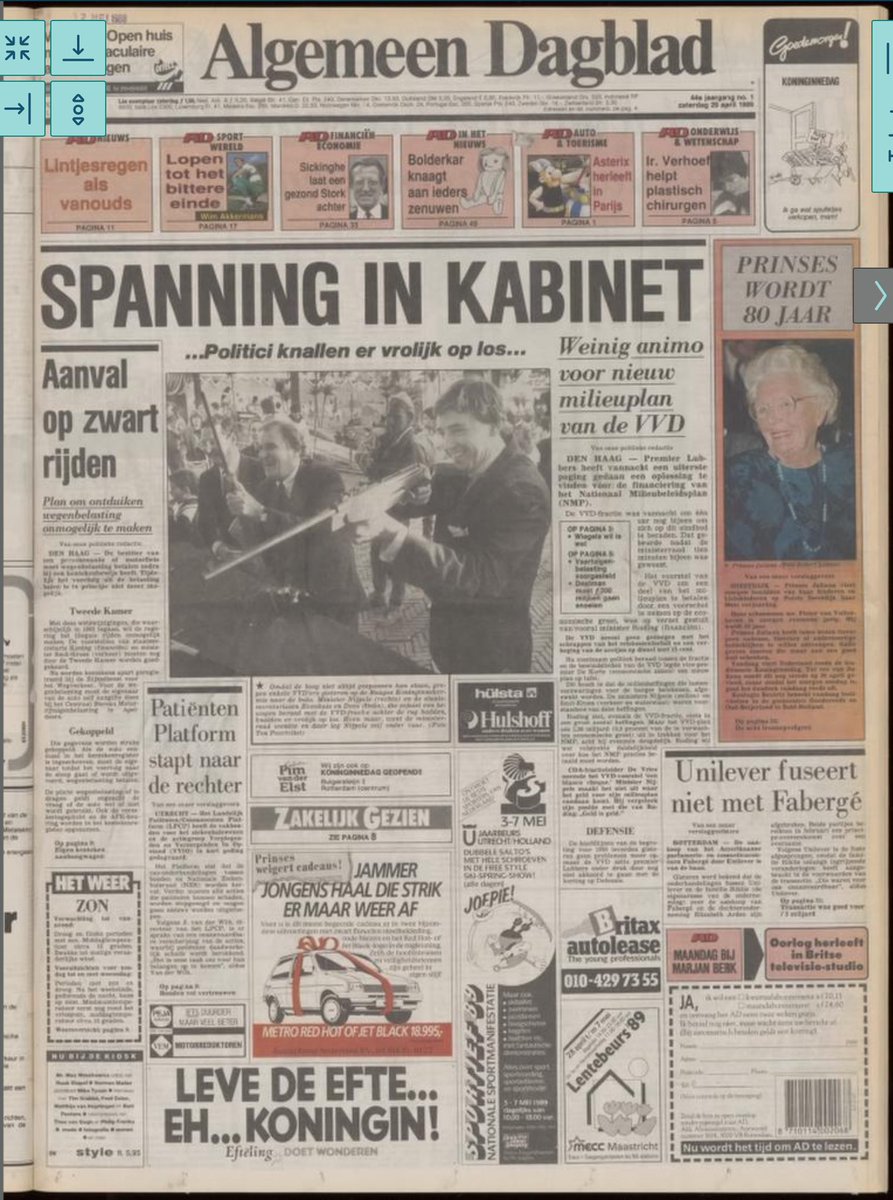 Nu even de serie uit lezen. Deel 3. Door mijn vader op 29-4-89 gekocht. Vadaag de voorpagina van het AD. Met kleur.