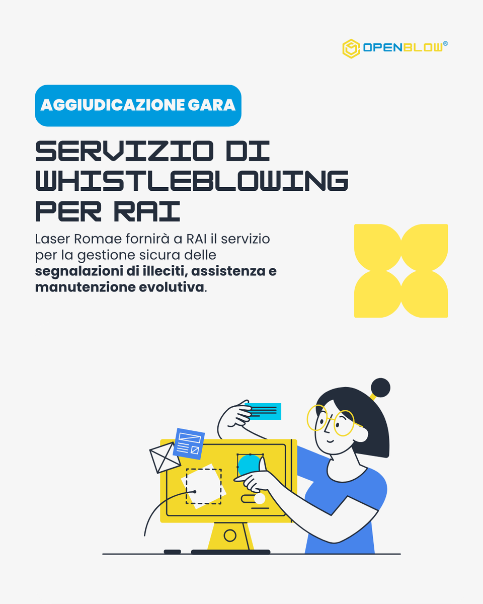 OpenBlow's tweet photo. @laserromae fornirà a RAI il nuovo Servizio di Whistleblowing Digitale per 36 mesi.
Con Openblow la RAI ha una piattaforma per gestire le segnalazioni, con assistenza, formazione e manutenzione evolutiva.
#whistleblowing #compliance #RAI #LaserRomae https://t.co/ynMhbLDmQd