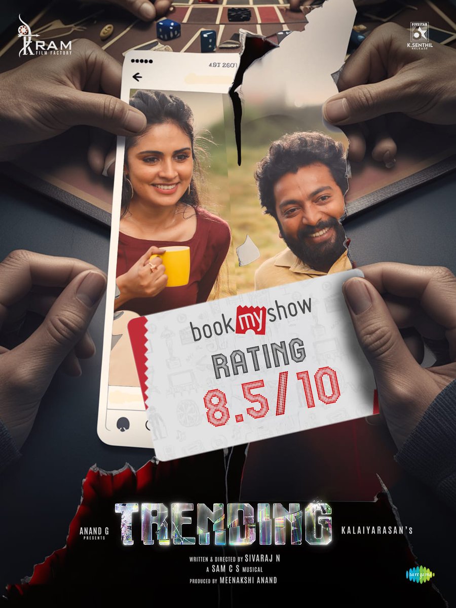 Ramesh Bala (@rameshlaus) on Twitter photo 8.5/10 on BookMyShow π
#TrendingMovie #Trending is winning hearts and running successfully in theatres.
<a href="/KalaiActor/">Kalaiyarasan</a> <a href="/Priyalaya_ubd/">Priyalaya</a> <a href="/RAMFILMFACTORY/">RAM FILM FACTORY</a> #BarefootProduction <a href="/5starsenthilk/">Fivestar Senthil</a> <a href="/SamCSmusic/">πππ π π</a> <a href="/ShivarajNagaraj/">Shivaraj Nagaraj</a> <a href="/srikanth_R/">srikanth.R</a> <a href="/praveenzaiyan/">Praveen Balu</a> #BesantRavi <a href="/premkumaractor/">Prem Kumar</a> 8.5/10 on BookMyShow π
#TrendingMovie #Trending is winning hearts and running successfully in theatres.
<a href="/KalaiActor/">Kalaiyarasan</a> <a href="/Priyalaya_ubd/">Priyalaya</a> <a href="/RAMFILMFACTORY/">RAM FILM FACTORY</a> #BarefootProduction <a href="/5starsenthilk/">Fivestar Senthil</a> <a href="/SamCSmusic/">πππ π π</a> <a href="/ShivarajNagaraj/">Shivaraj Nagaraj</a> <a href="/srikanth_R/">srikanth.R</a> <a href="/praveenzaiyan/">Praveen Balu</a> #BesantRavi <a href="/premkumaractor/">Prem Kumar</a>