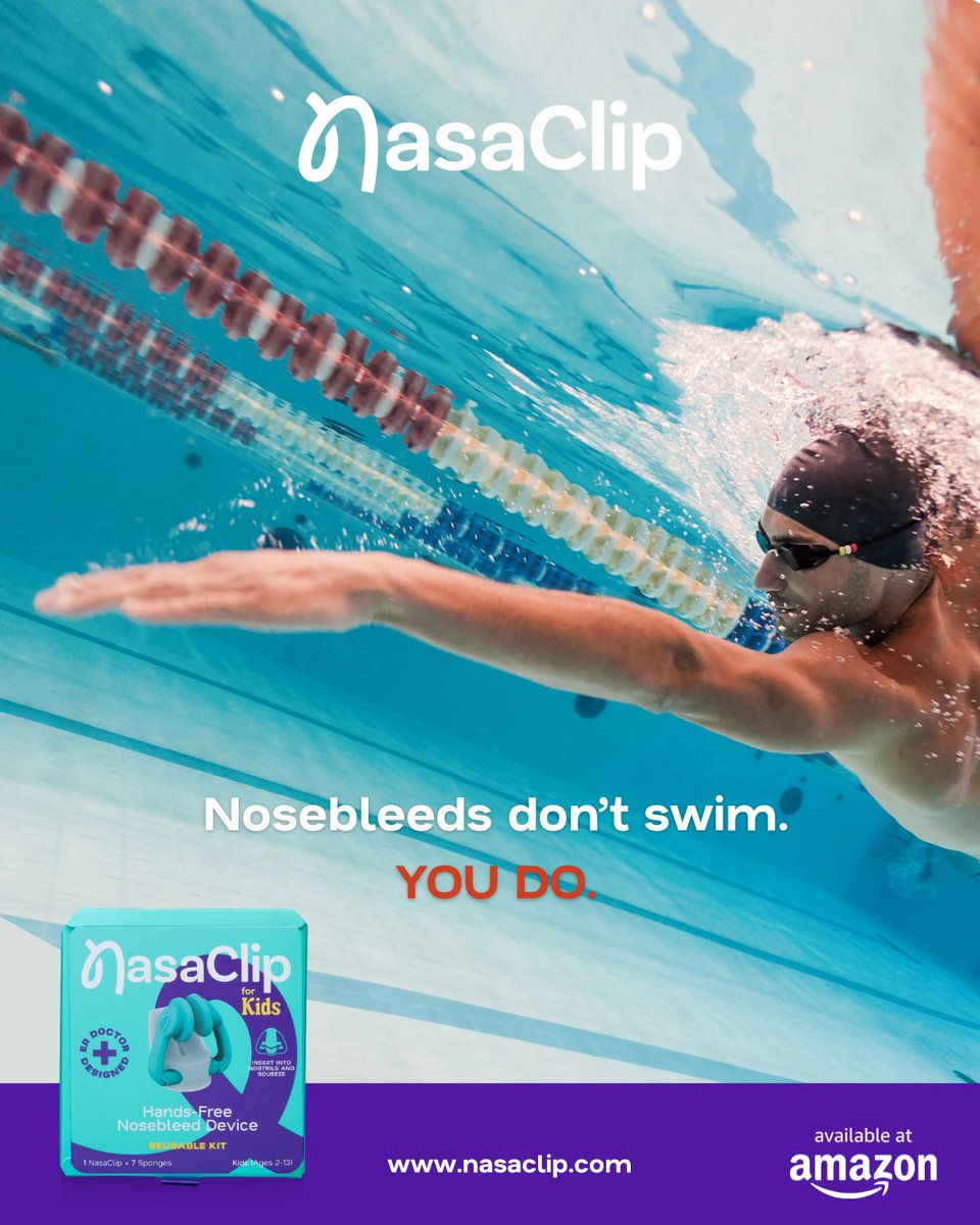 Nosebleeds don’t swim. You do. 🏊‍♂️💨I created Nasaclip so athletes like you can stay focused — even in the water.⁠
That’s why I made a solution that’s:⁠
✔️ Quick, clean, and easy to use⁠
✔️ Reusable 
✔️ Works in or out of the pool⁠.