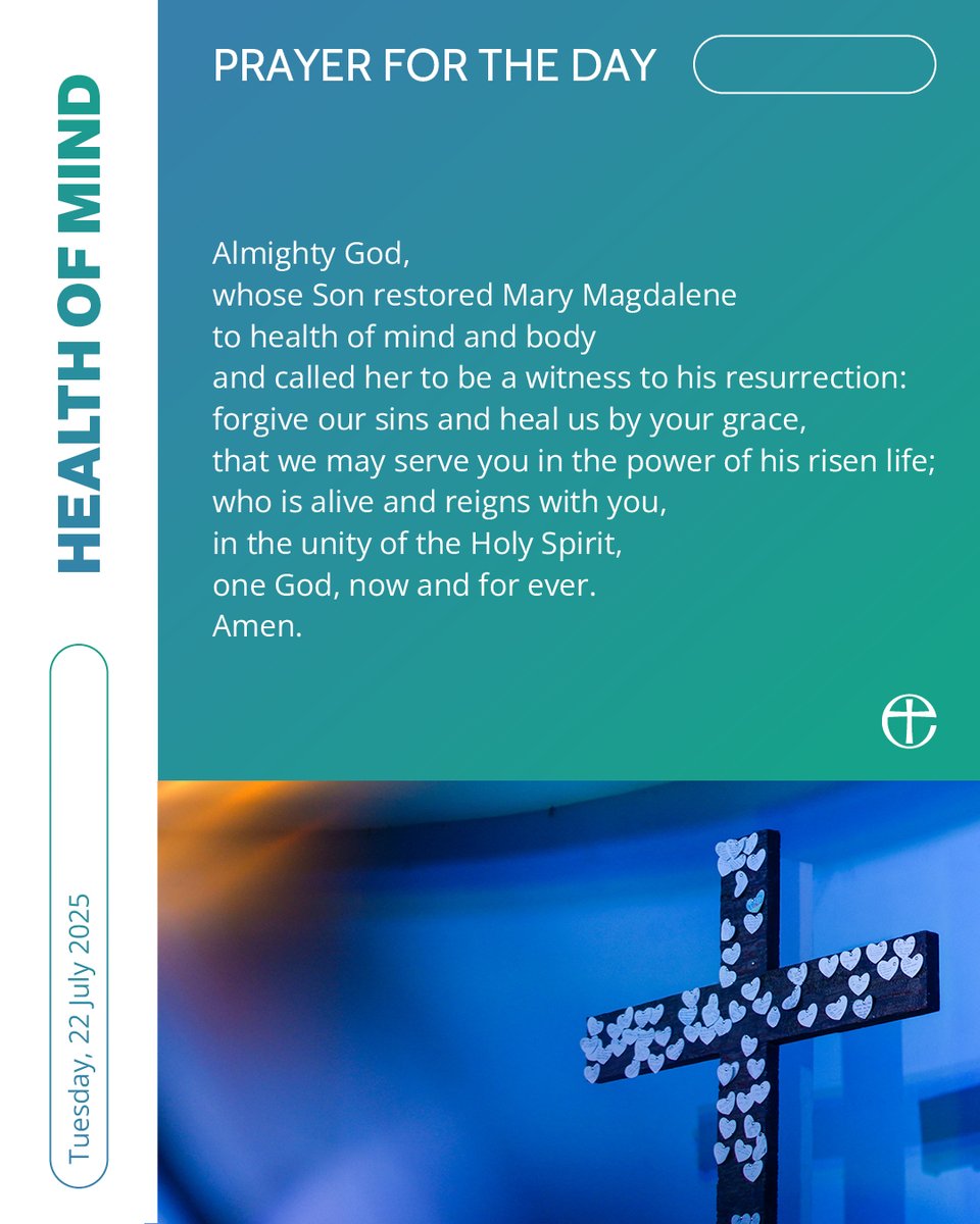 churchofengland's tweet image. As we celebrate the feast day of St Mary Magdalene, join with us in prayer. 🙏
Today's prayer is available in plain text and audio formats at cofe.io/TodaysPrayer.