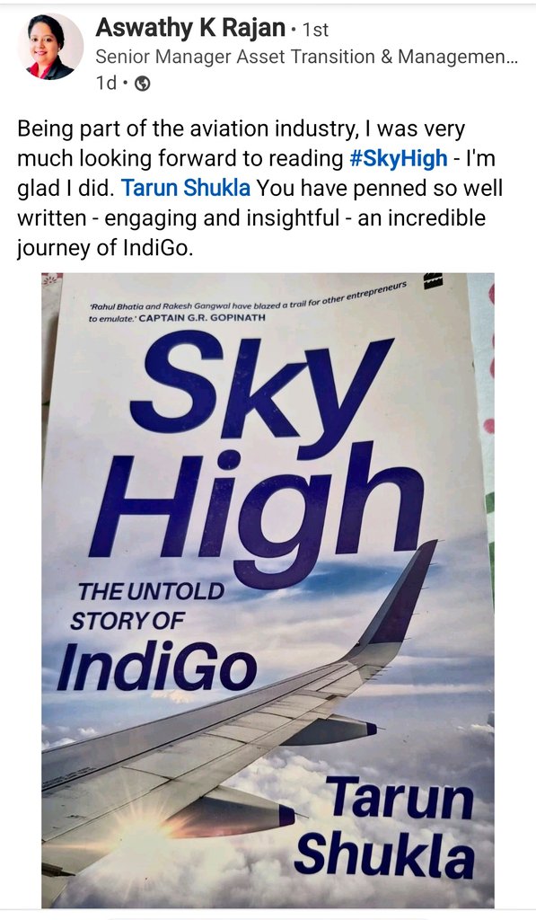 shukla_tarun's tweet image. Thank you Mam, Aswathy K Rajan.
So happy you liked #SkyHigh.
Also grateful for posting your thoughts. Keeps one going
😇✍️✈️
#skyhigh #the #untold #story #of #indigo
#aviation #goodreads #books #india #startups