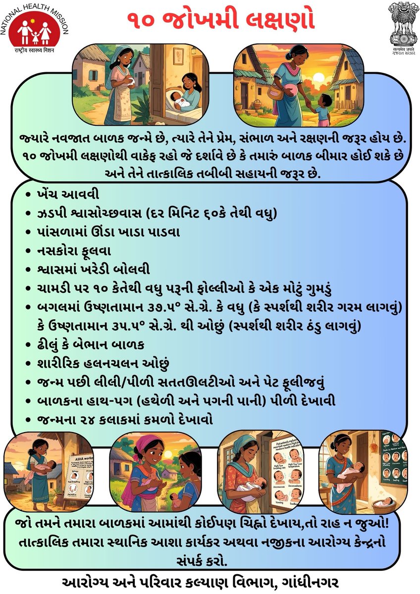 PHCSalpipaliya's tweet image. નવજાત બાળકના ૧૦ જોખમી લક્ષણો અને સંભાળ 
@RajkotCdho00031 @DDORAJKOT1 @CollectorRjt @NHMGujarat @HealthDeptGuj