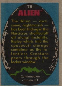Alien_Theory's tweet image. Alien Topps Trading Card: “It lives to destroy!”
The Alien - awesome, nightmarish - has been hiding in the Narcissus shutflecraft
all along! Instantly, Ripley whirls into the spacesuit storage container as the relentless Creature peers through the locker window…!
