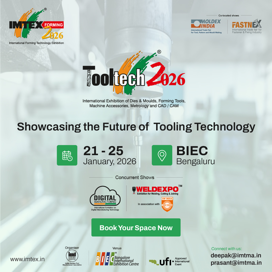 IMTEX's tweet image. Tooltech 2026 | Power. Precision. Progress. 🔧

Held alongside #IMTEXFORMING2026, it showcases cutting-edge tooling systems, metrology, CAD/CAM &amp;amp; more.

📍BIEC, Bengaluru
📅 Jan 21–25, 2026
👉 Exhibit: shorturl.at/TSCf4

#Manufacturing #Tooltech2026 #MakeInIndia