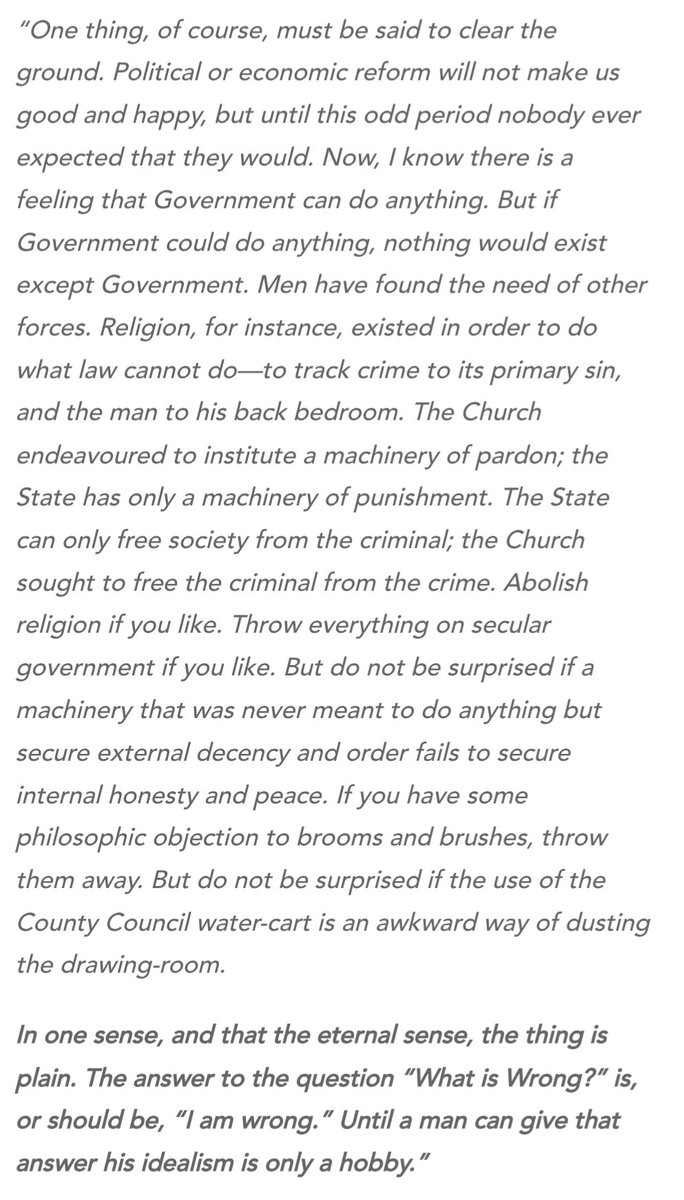 chobioeuf's tweet image. In one sense, and that the eternal sense, the thing is plain. The answer to the question “What is Wrong?” is, or should be, “I am wrong.” Until a man can give that answer his idealism is only a hobby.”