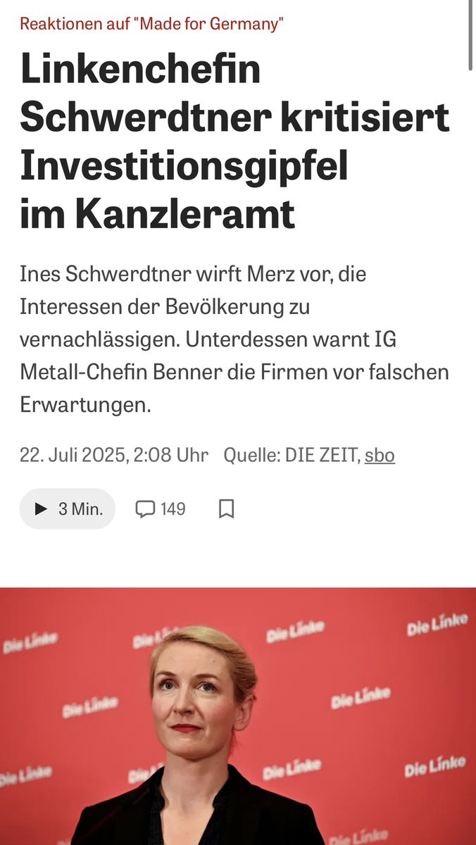 inesschwerdtner's tweet image. Dass kaum Frauen bei Merz‘ Gipfel dabei waren, ist nur der Anfang des Problems. Schlimmer wiegt, dass Wirtschaft nur die großen Unternehmen meint, keine Gewerkschaften, Sozialverbände, kleine Betriebe. Die Interessen der Menschen finden nicht statt.
zeit.de/politik/deutsc…