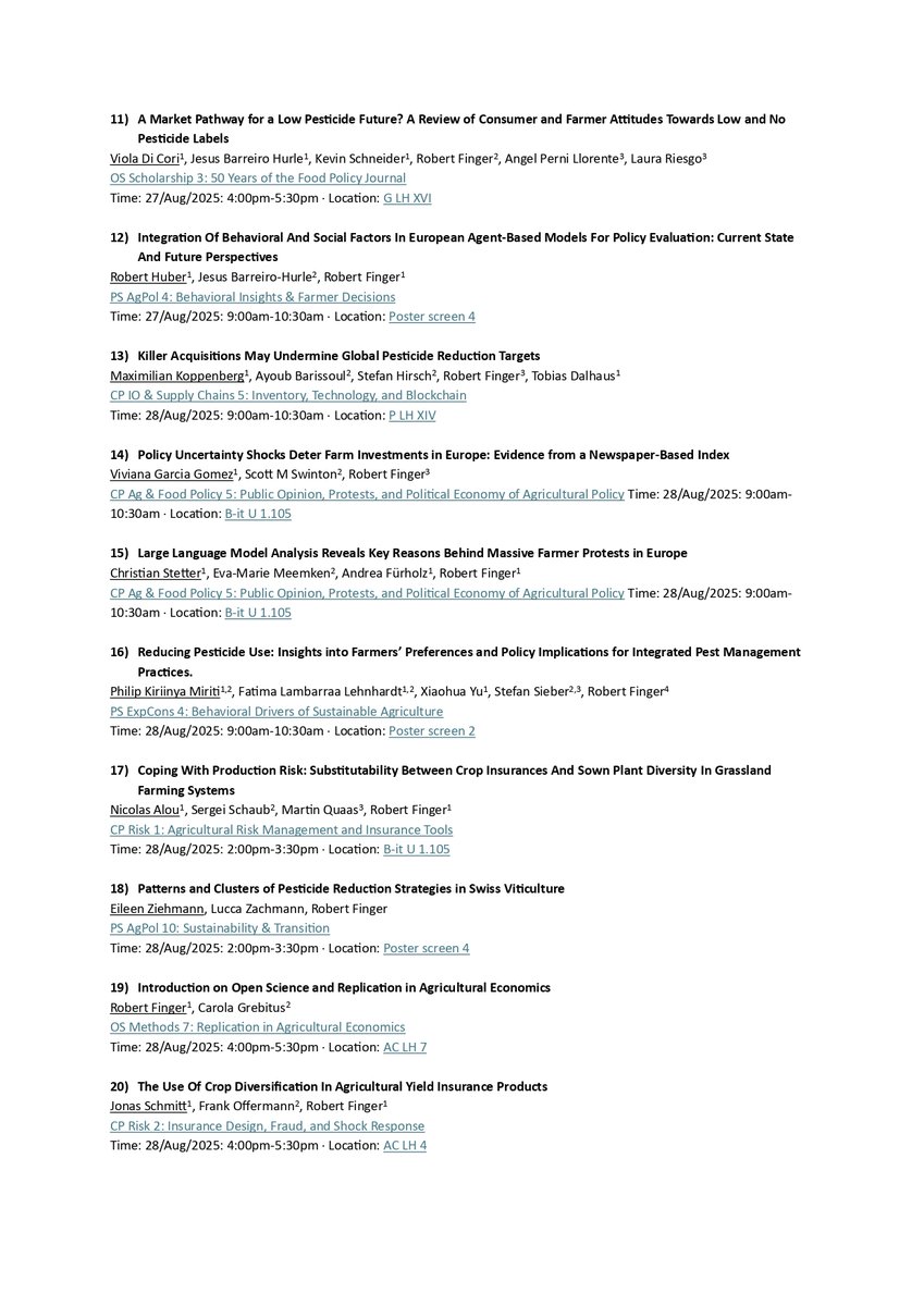 RobertFinger1's tweet image. We are thrilled that 27 papers with AECP group (co)authorship are being presented at the 18th EAAE Congress 2025!

We are looking forward to presenting our work in Bonn and to exchanging ideas with you

Details congress ilr1.uni-bonn.de/eaaecongress20…
Details AECP aecp.ethz.ch