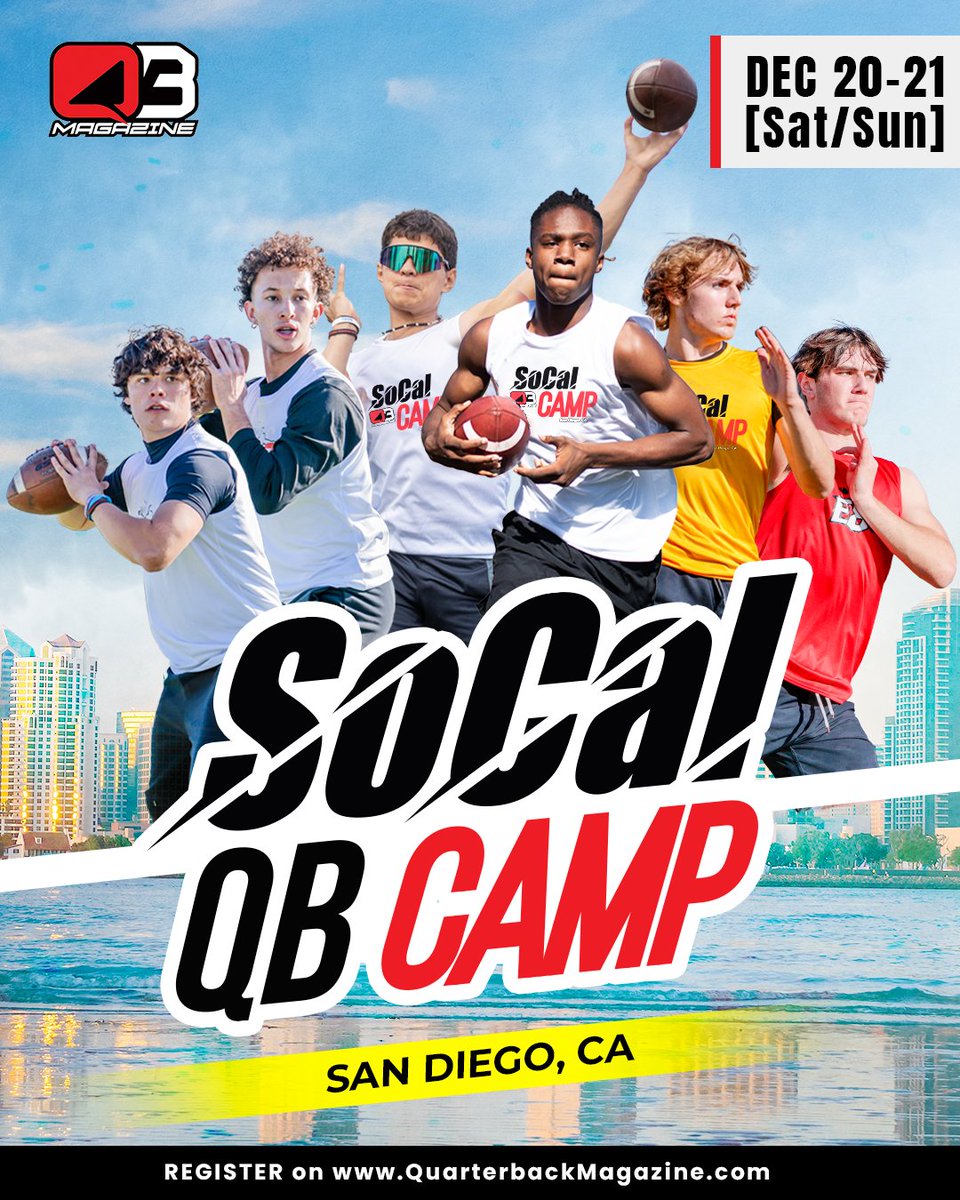 quarterbackmag's tweet image. Join is for our 8th Annual SoCal QB/WR Camp!
📍 San Diego, CA
📅 Dec 20–21
Work with top QB and WR coaches from SoCal and around the country.
Register early on QuarterbackMagazine.com