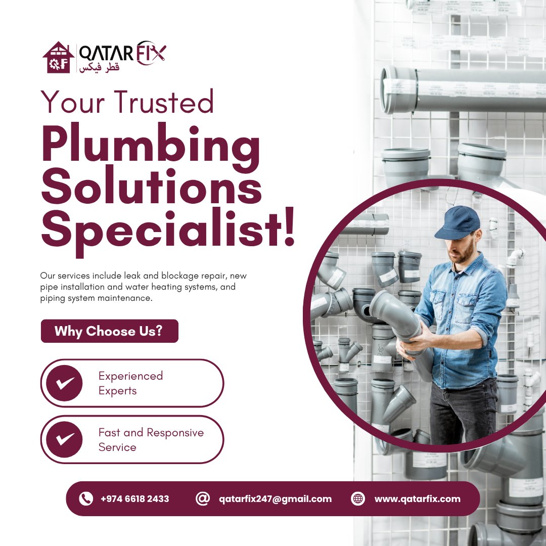 qatarfix's tweet photo. Got plumbing problems? 🚽🚿 Qatar Fix is your trusted plumbing expert!
We can help with:
💧 Leak and blockage repair
🛠️ New pipes and water heaters
✅ System maintenance
 📞 +974 6618 2433🌐 https://t.co/5ttWYwxDau

#QatarFix #Plumbing #HomeRepair #Doha #Qatar https://t.co/bL2YB5ShOQ