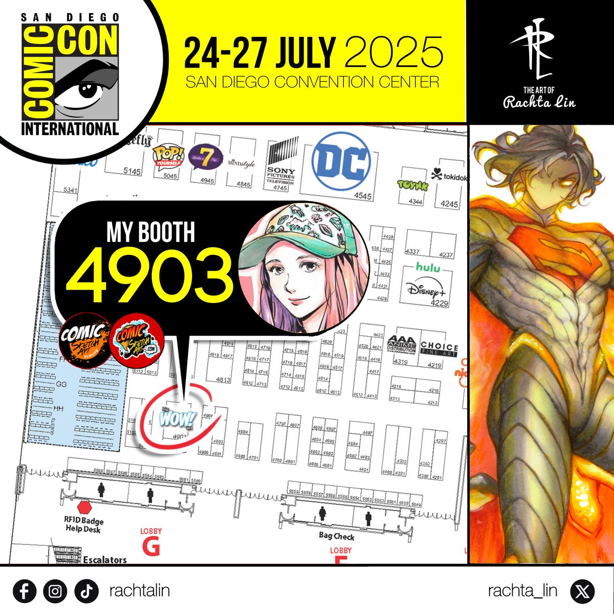 rachta_lin's tweet image. What I will be bringing down to #SDCC2025 @Comic_Con 🥰💛🔥 Yay! I'll be at booth 4901-4903 with the great and many talented folks of @ComicSketchArt ❤️. I've got exclusive covers, art prints, TCG sleeves and other art merchs. I've also brought a selection of Original Art with…