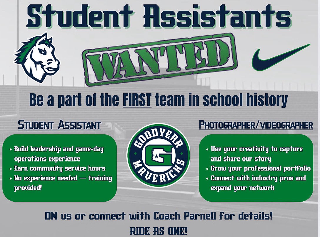 Student Assistants wanted! Come join the herd and help build the legacy! 🐎
#RideAsOne #WeAreGoodyear