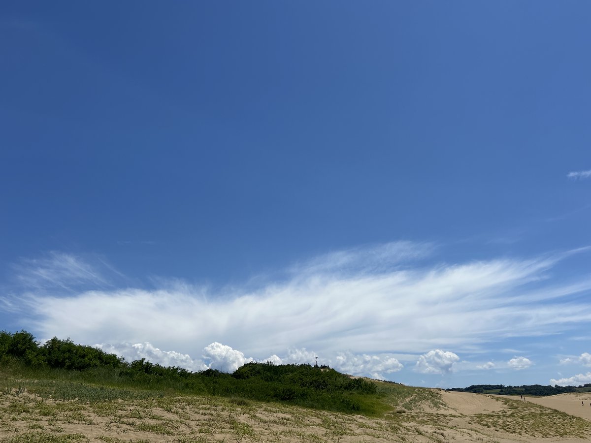 Sakyu_visitor's tweet image. 本日は二十四節気の「大暑」。一年で最も暑い時期の到来です。
昼頃の砂表面温度は60℃を超え、低温で固まる靴の接着剤がゆるくなってしまうので、よく砂丘内に「靴裏のゴム」が落ちています。
夕凪が起きることもあり、西日輝く大変穏やかな海も見られます。
#鳥取県 #鳥取市 #鳥取砂丘
#大暑 #夕凪