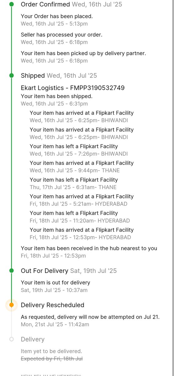 Sahith_vssk's tweet photo. @Flipkart @flipkartsupport  order has reached nearest hub on 18th but it's been more than 4 days &amp; I didn't get my order. When reached out to customer care, all they are saying is they will resolve the issue but nothing has happened!!
Why scamming people in the name of sale? https://t.co/1AHsLWeuiK