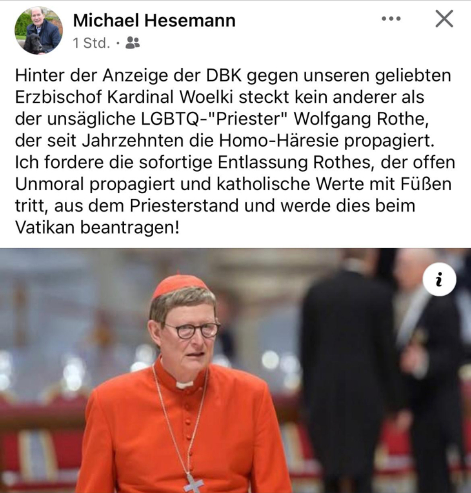 WolfgangFRothe's tweet image. Diesen Post hat Michael Hesemann, Ufologe und Biograph von Papst Benedikt XVI., auf FB über mich abgesetzt.
Was er schreibt, ist freilich nicht korrekt. Die Initiative ging in diesem Fall tatsächlich nicht von mir aus.
#Kirche #Katholisch #Woelki #Köln #Missbrauch #Vertuschung