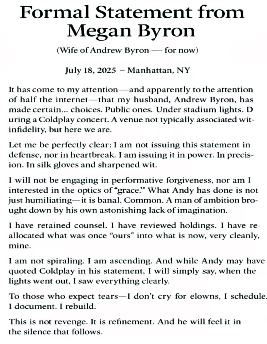Kristine_Froeba's tweet image. Meg Byron, wife of the philandering cad caught via a Coldplay concert cam, issues a scathing revenge statement.
Of more import, she used an em dash.😍
#WritingCommunity