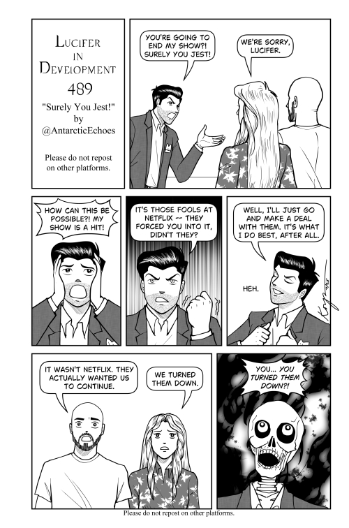 AntarcticEchoes's tweet photo. Hi everybody! Here is #LuciferInDevelopmentComics no. 489! Dorky Luci can't believe his show is ending, and blames Netflix.... 😅😅😅 Enjoy! 💖💖💖💖💖💖 #LuciferNetflix #Lucifer @Henderson_Joe @Ildymojo @tomellis17 https://t.co/pOxdz54rS1