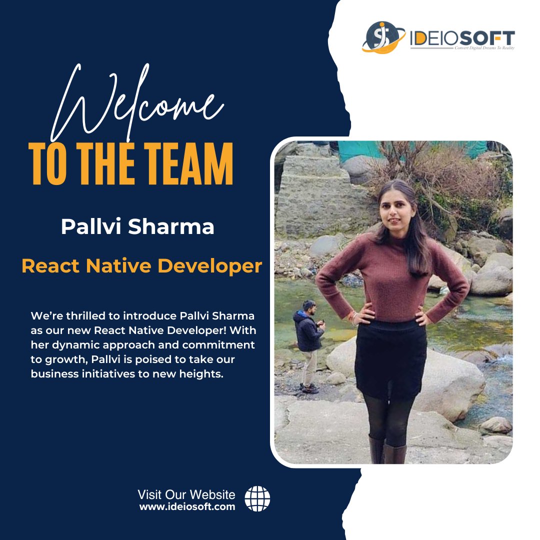 ideiosoft's tweet image. Welcome aboard, Pallvi Sharma! 

We’re excited to have you as our new React Native Developer at Ideiosoft. Your energy and expertise will surely drive our mobile innovations forward. Let’s build something amazing together! 

#WelcomeToTheTeam #ReactNativeDeveloper #Ideiosoft