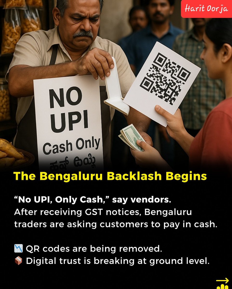 HaritOorja's tweet photo. 🚨 UPI: Boon or Burden? 🇮🇳💸
From digital dominance to vendor distress — 650M daily UPI transactions are rewriting India’s economy… but at what cost? 🧾💔
👉 Small traders face GST heat for crossing ₹40L — even with tiny profits!
💥 Swipe to uncover the truth behind the QR code https://t.co/NbwCw4xzTC