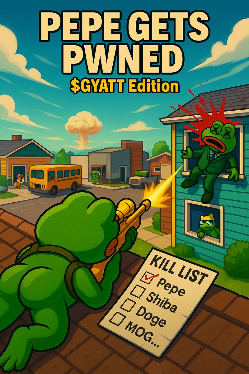 CryptoJomey's tweet image. 🎯 PEPE GETS PWNED – $GYATT Edition
Golden sniper. Clean shot. First target down. ☠️
✅ $PEPE
☐ $SHIBA
☐ $DOGE
☐ $MOG
☐ ???

The kill list isn’t done. GB’s just getting started…
#GYATT #SniperSeason #MemecoinWarfare #DegenOps
@GyattGotSol @pepecoineth @Shibtoken @MOGCoinEth…